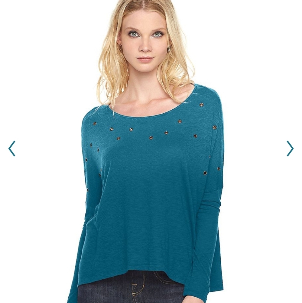 Rock & Republic Shaded Spruce Grommet Dolman Top NWT
